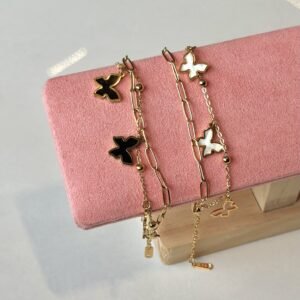 Butterfly Double Chain Bracelet (Black & White)