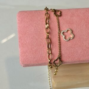 Clover Charm Double Chain Bracelet
