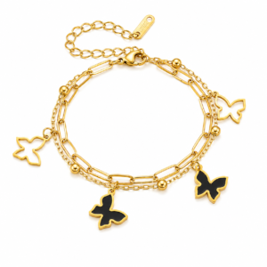 Butterfly Double Chain Bracelet (Black & White)