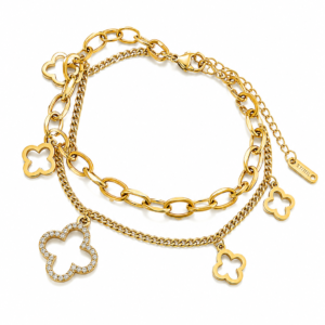 Clover Charm Double Chain Bracelet