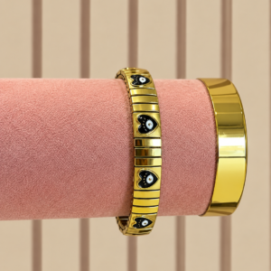 Black Evil Eye Leopard Print Elastic Bracelet