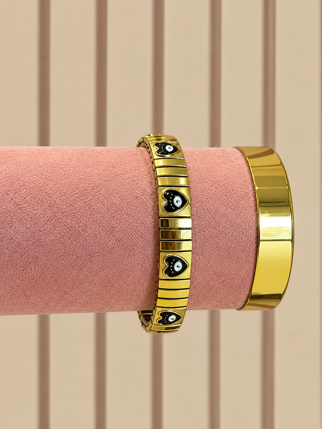 Black Evil Eye Leopard Print Elastic Bracelet - Image 2