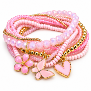 Pink Beaded Bracelet Set